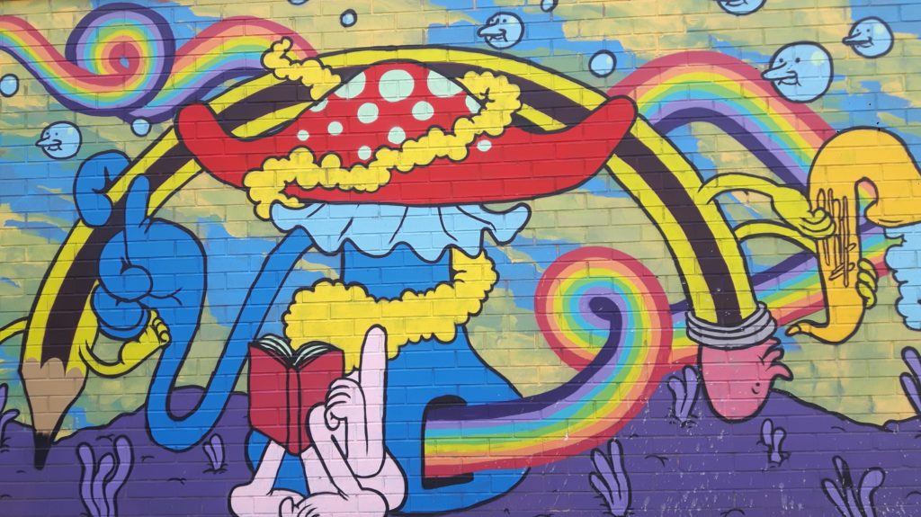 magic mushroom inspired mural artwork